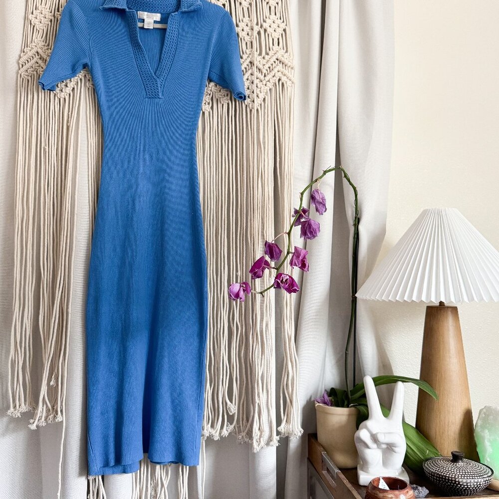 Caroline Constas Blue Knit Polo Midi Dress